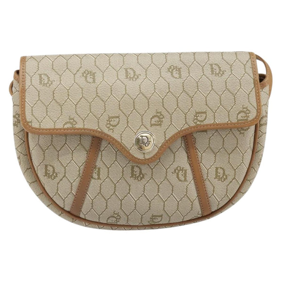 Christian Dior Honeycomb Canvas Shoulder Bag PVC Beige Gold Auth 170728