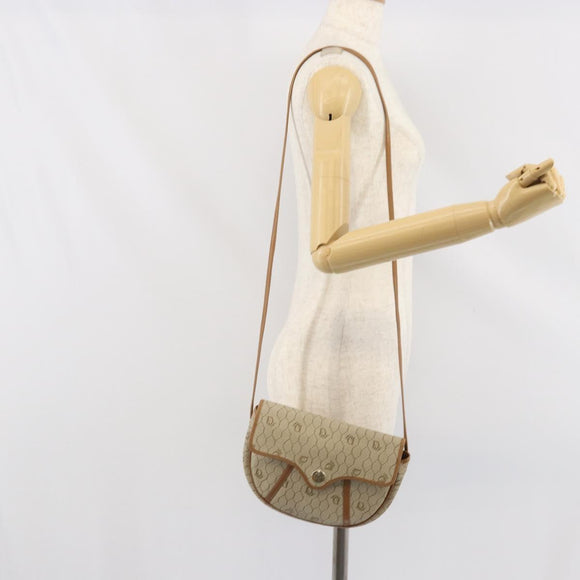 Christian Dior Honeycomb Canvas Shoulder Bag PVC Beige Gold Auth 170728