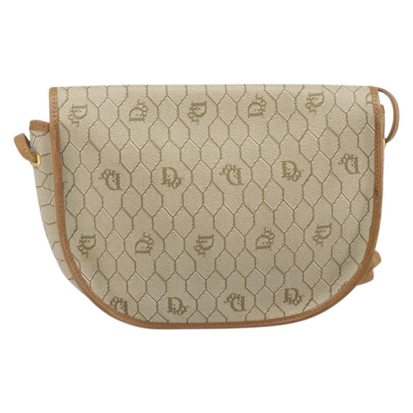Christian Dior Honeycomb Canvas Shoulder Bag PVC Beige Gold Auth 170728