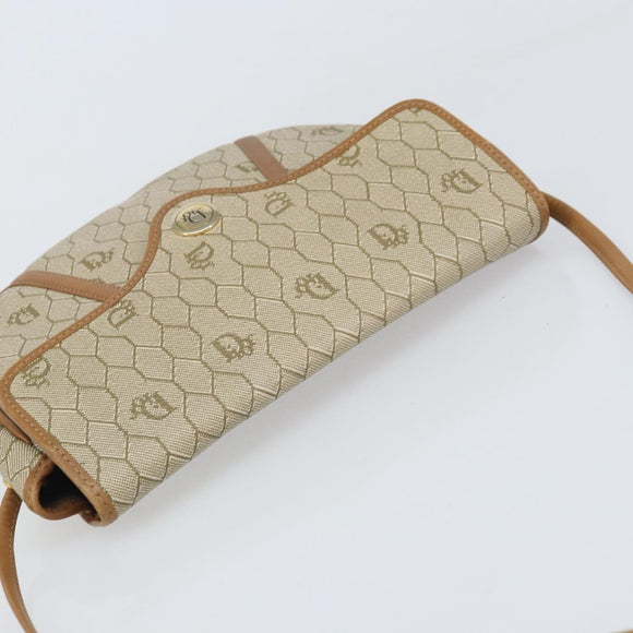 Christian Dior Honeycomb Canvas Shoulder Bag PVC Beige Gold Auth 170728