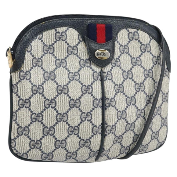 GUCCI GG Supreme Sherry Line Shoulder Bag PVC Navy Gold 904 02 047 Auth 170730