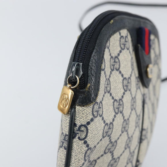 GUCCI GG Supreme Sherry Line Shoulder Bag PVC Navy Gold 904 02 047 Auth 170730