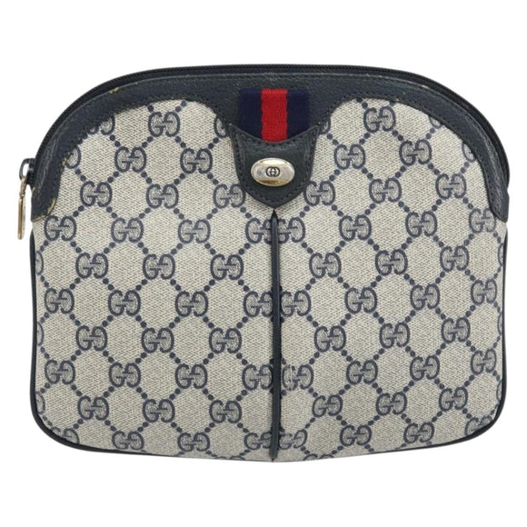 GUCCI GG Supreme Sherry Line Shoulder Bag PVC Navy Gold 904 02 047 Auth 170730