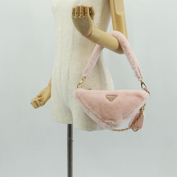 PRADA Chain Shoulder Bag fur 2way Pink Gold Auth 170736SM
