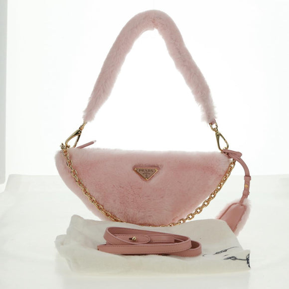 PRADA Chain Shoulder Bag fur 2way Pink Gold Auth 170736SM