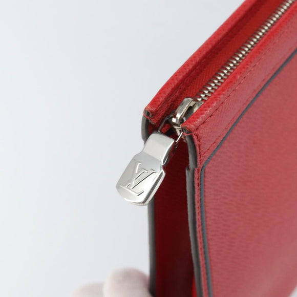 LOUIS VUITTON Taiga Pochette Voyager MM Clutch Bag Red Akajou M63397 Auth 170741