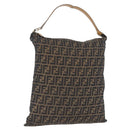 FENDI Zucca Canvas Shoulder Bag Black Brown Auth 170743-1