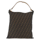 FENDI Zucca Canvas Shoulder Bag Black Brown Auth 170743-13