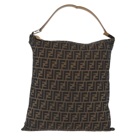 FENDI Zucca Canvas Shoulder Bag Black Brown Auth 170743