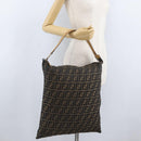 FENDI Zucca Canvas Shoulder Bag Black Brown Auth 170743-25