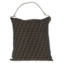 FENDI Zucca Canvas Shoulder Bag Black Brown Auth 170743-2