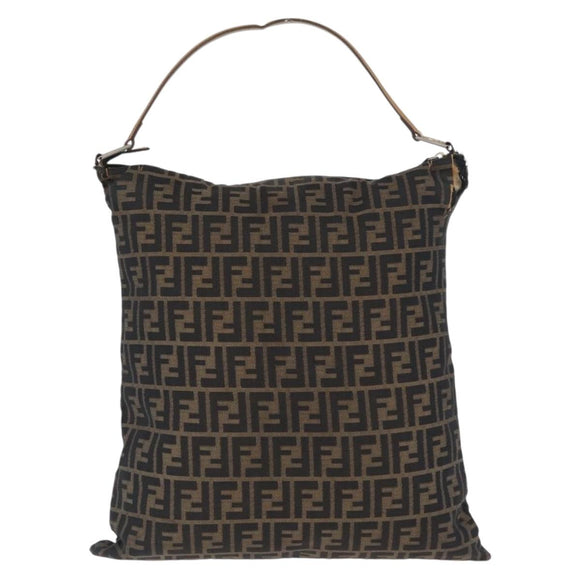 FENDI Zucca Canvas Shoulder Bag Black Brown Auth 170743