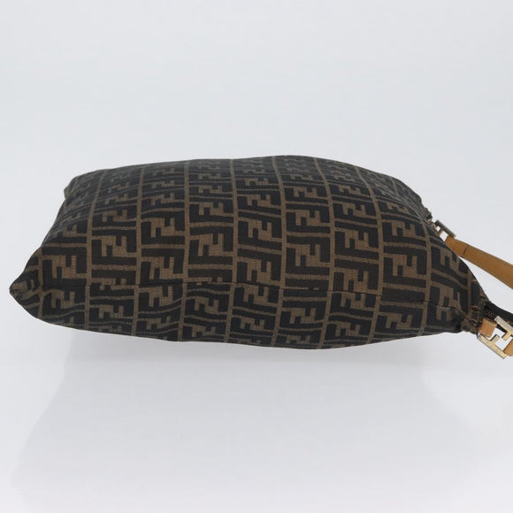 FENDI Zucca Canvas Shoulder Bag Black Brown Auth 170743
