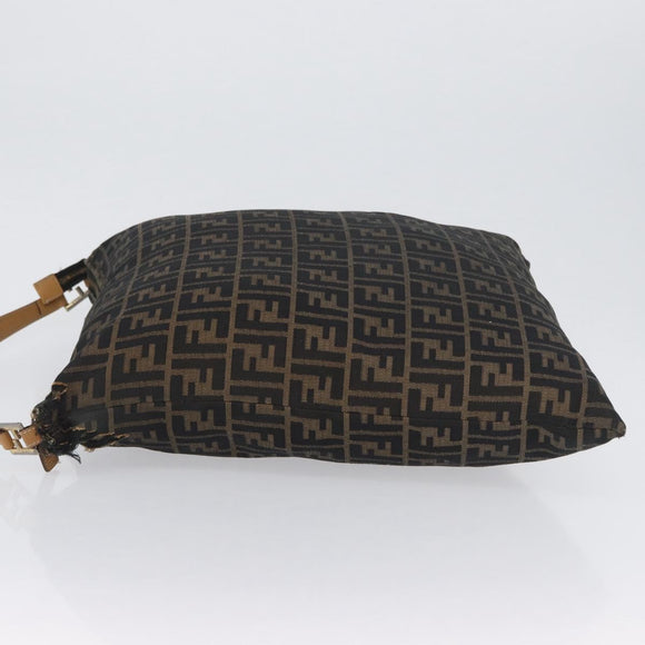 FENDI Zucca Canvas Shoulder Bag Black Brown Auth 170743