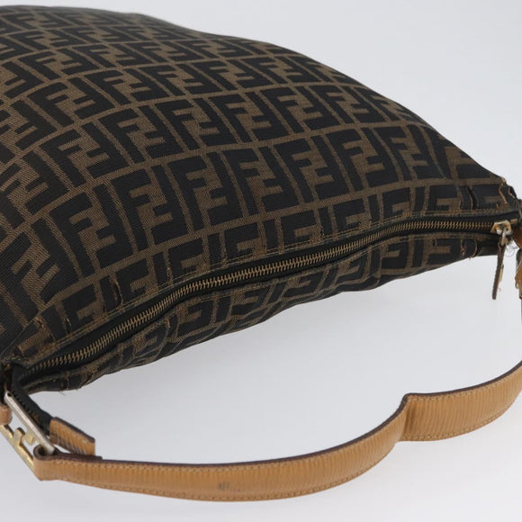 FENDI Zucca Canvas Shoulder Bag Black Brown Auth 170743