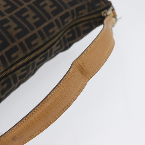 FENDI Zucca Canvas Shoulder Bag Black Brown Auth 170743