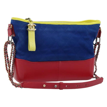 CHANEL Matelasse Gabriel De Chanel Chain Bag Suede Blue Red CC Auth 170752A