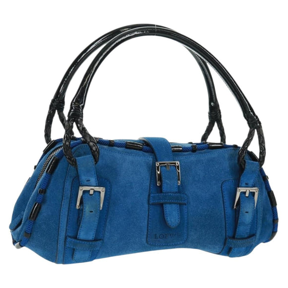 LOEWE Sender Hand Bag Suede Blue Silver Auth 170755