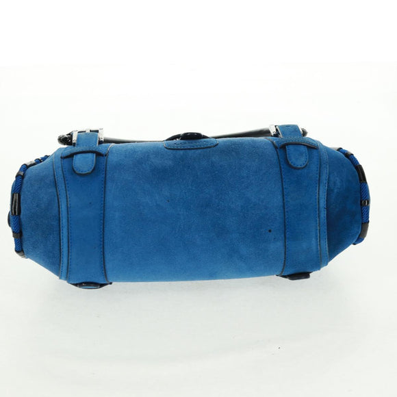 LOEWE Sender Hand Bag Suede Blue Silver Auth 170755