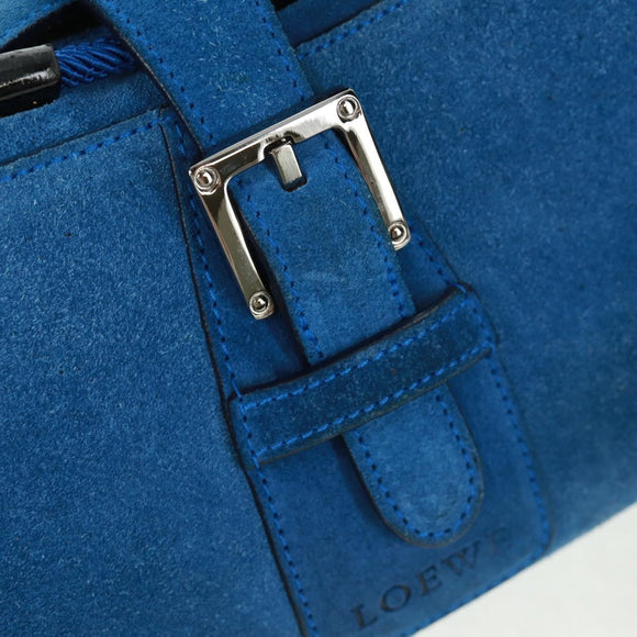 LOEWE Sender Hand Bag Suede Blue Silver Auth 170755