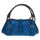 LOEWE Sender Hand Bag Suede Blue Silver Auth 170755-2