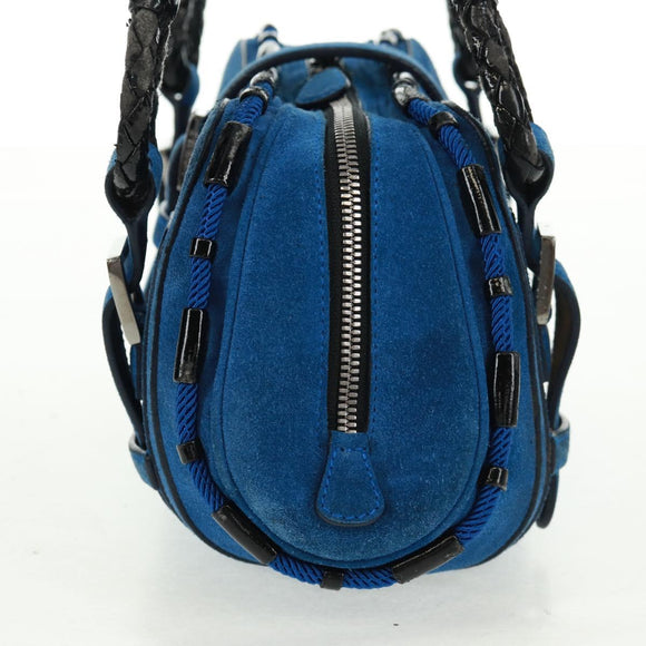 LOEWE Sender Hand Bag Suede Blue Silver Auth 170755