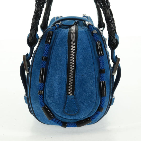 LOEWE Sender Hand Bag Suede Blue Silver Auth 170755