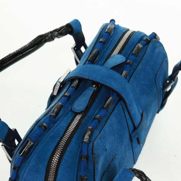 LOEWE Sender Hand Bag Suede Blue Silver Auth 170755