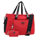 PRADA Pet Bag Pet Carry Nylon 2way Red Silver Auth 170756SAM-1