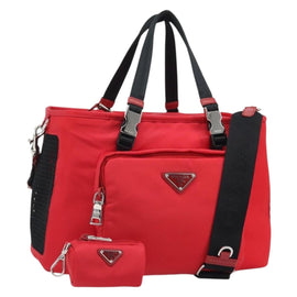 PRADA Pet Bag Pet Carry Nylon 2way Red Silver Auth 170756SAM