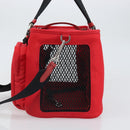 PRADA Pet Bag Pet Carry Nylon 2way Red Silver Auth 170756SAM-4