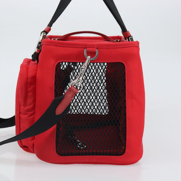 PRADA Pet Bag Pet Carry Nylon 2way Red Silver Auth 170756SAM