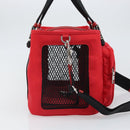 PRADA Pet Bag Pet Carry Nylon 2way Red Silver Auth 170756SAM-5