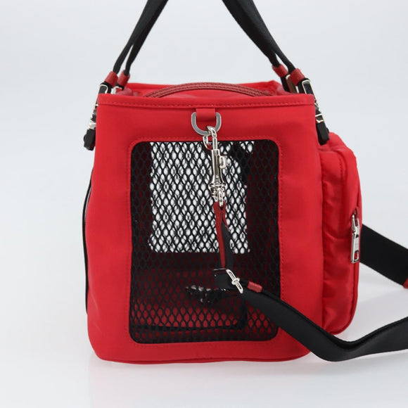 PRADA Pet Bag Pet Carry Nylon 2way Red Silver Auth 170756SAM