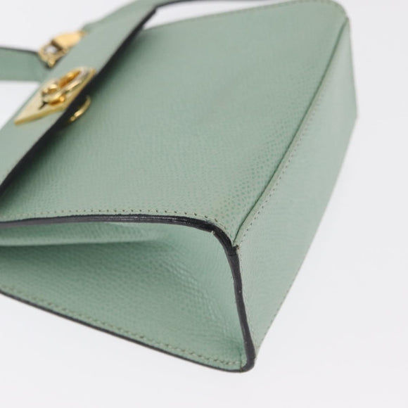 CELINE Hand Bag Leather 2way Green Gold Auth 170757A