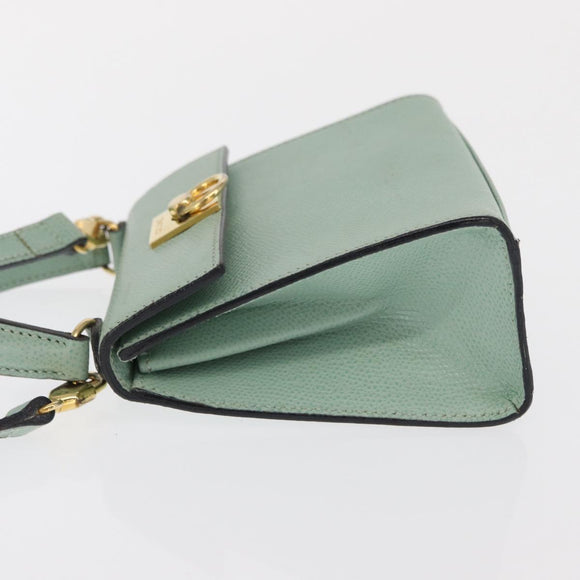 CELINE Hand Bag Leather 2way Green Gold Auth 170757A