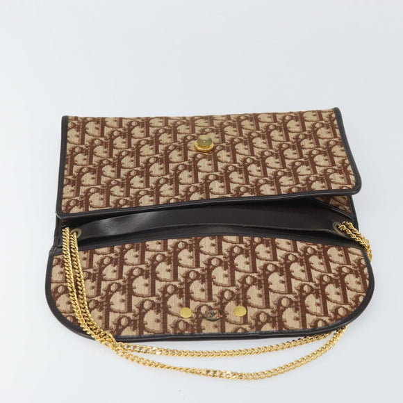 Christian Dior Trotter Canvas Chain Shoulder Bag Brown Gold Auth 170764