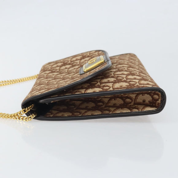 Christian Dior Trotter Canvas Chain Shoulder Bag Brown Gold Auth 170764