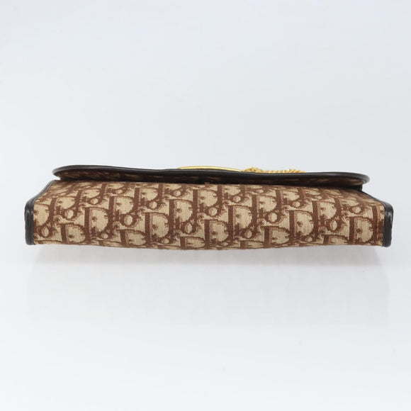 Christian Dior Trotter Canvas Chain Shoulder Bag Brown Gold Auth 170764