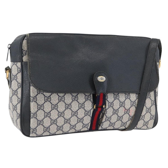 GUCCI GG Supreme Sherry Line Shoulder Bag PVC Navy Gold 904 02 084 Auth 170766