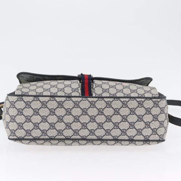 GUCCI GG Supreme Sherry Line Shoulder Bag PVC Navy Gold 904 02 084 Auth 170766