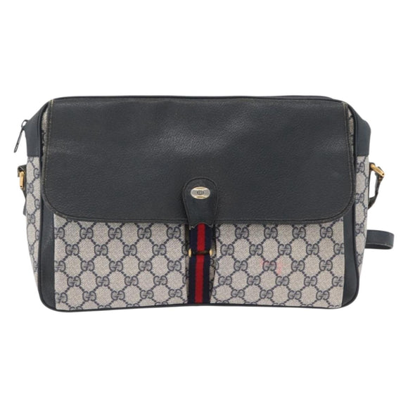 GUCCI GG Supreme Sherry Line Shoulder Bag PVC Navy Gold 904 02 084 Auth 170766