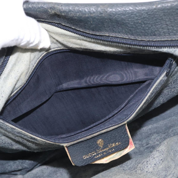 GUCCI GG Supreme Sherry Line Shoulder Bag PVC Navy Gold 904 02 084 Auth 170766
