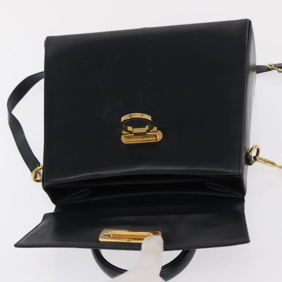 Salvatore Ferragamo Gancini Hand Bag Leather 2way Navy Gold Auth 170776