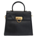 Salvatore Ferragamo Gancini Hand Bag Leather 2way Navy Gold Auth 170776-2
