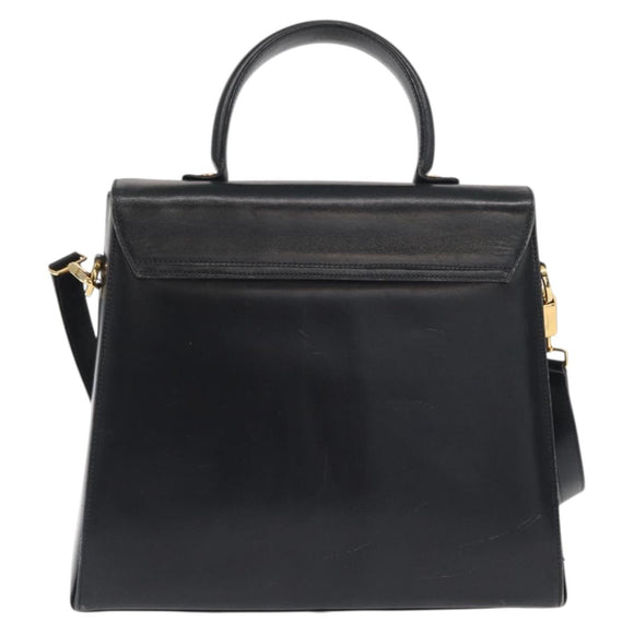 Salvatore Ferragamo Gancini Hand Bag Leather 2way Navy Gold Auth 170776