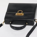 Salvatore Ferragamo Gancini Hand Bag Leather 2way Navy Gold Auth 170776-6