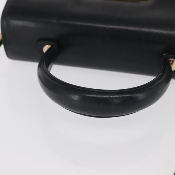 Salvatore Ferragamo Gancini Hand Bag Leather 2way Navy Gold Auth 170776
