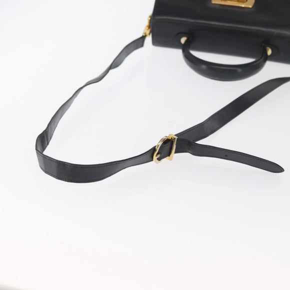 Salvatore Ferragamo Gancini Hand Bag Leather 2way Navy Gold Auth 170776