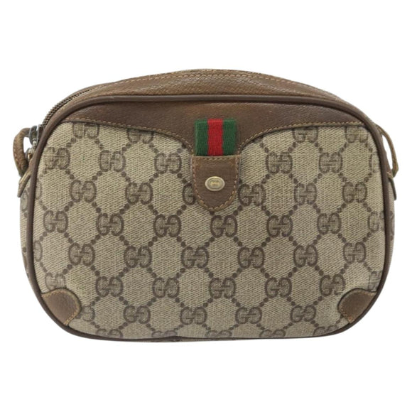 GUCCI GG Supreme Web Sherry Line Bag PVC Beige Gold 89 02 066 Auth 170778